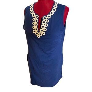 Lands’ End NWT Blue & White Cotton Sleeveless V-Neck Dress to the Knee